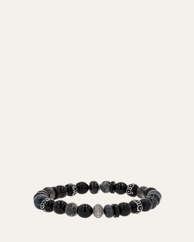 Black Mix 8mm Bead Bracelet with Pave Diamond Donut